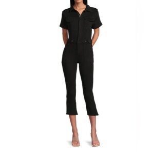 GOOD AMERICAN Cropped Utility Denim Jumpsuit - Size 5 US 10 - black